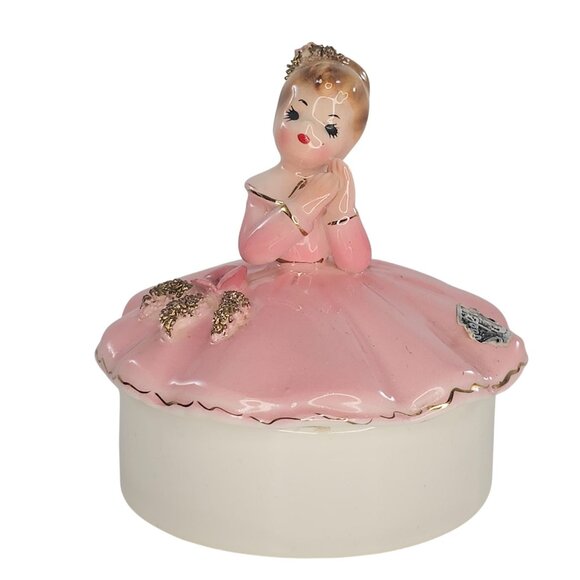 Vintage Josef Originals Trinket Box Girl Pink Dress - Picture 1 of 9